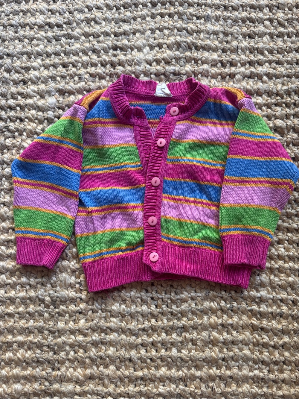 Hanna Andersson Multicolor Striped Cardigan - Pink, Green & Blue 3years